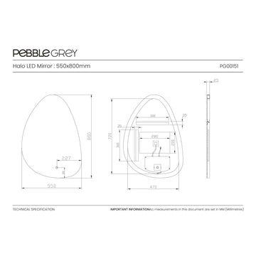 Halo Pebble LED Bathroom Mirror 550x800mm