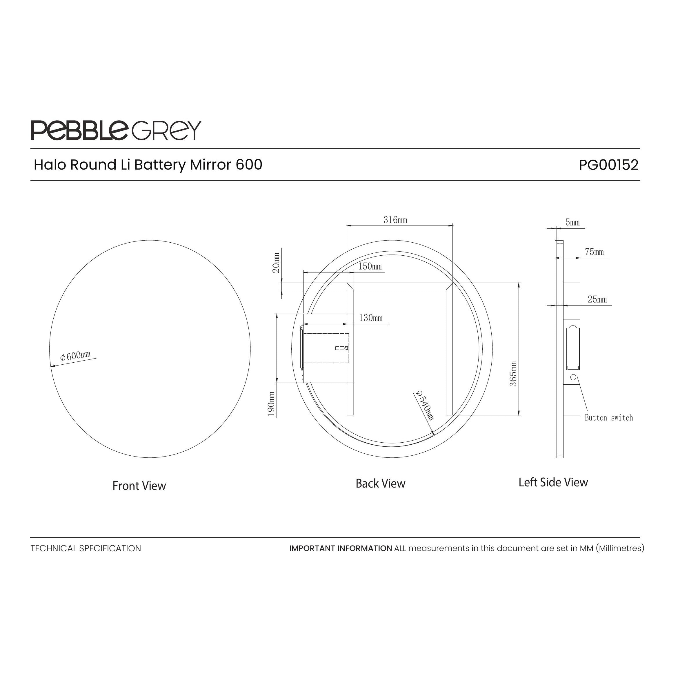 Halo Round Battery-Operated LED Bathroom Mirror 600mm