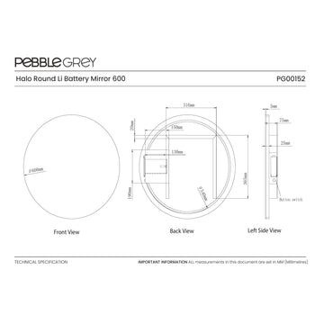 Halo Round Battery-Operated LED Bathroom Mirror 600mm