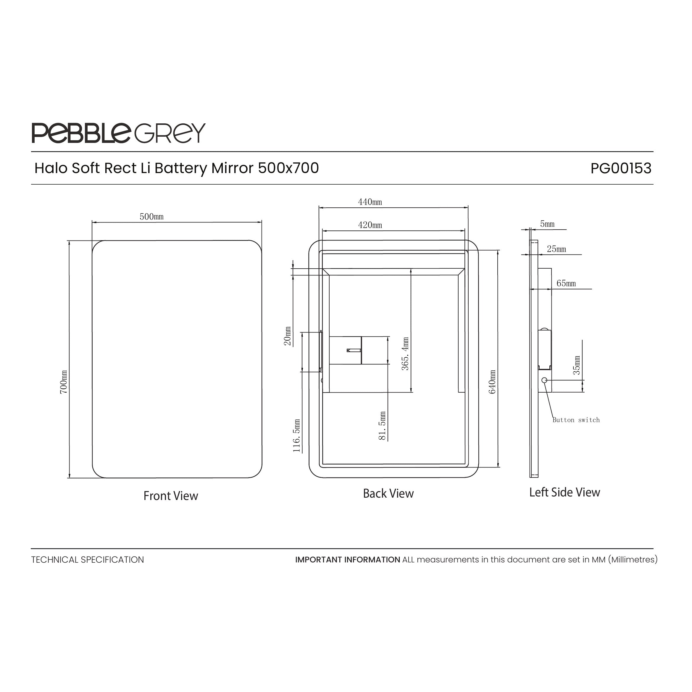 Halo Curved Rechargeable Battery-Operated LED Bathroom Mirror 500 x 700mm