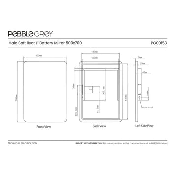 Halo Curved Rechargeable Battery-Operated LED Bathroom Mirror 500 x 700mm