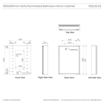 Hollis LED Bathroom Mirror Cabinet #size_450mm-x-600mm