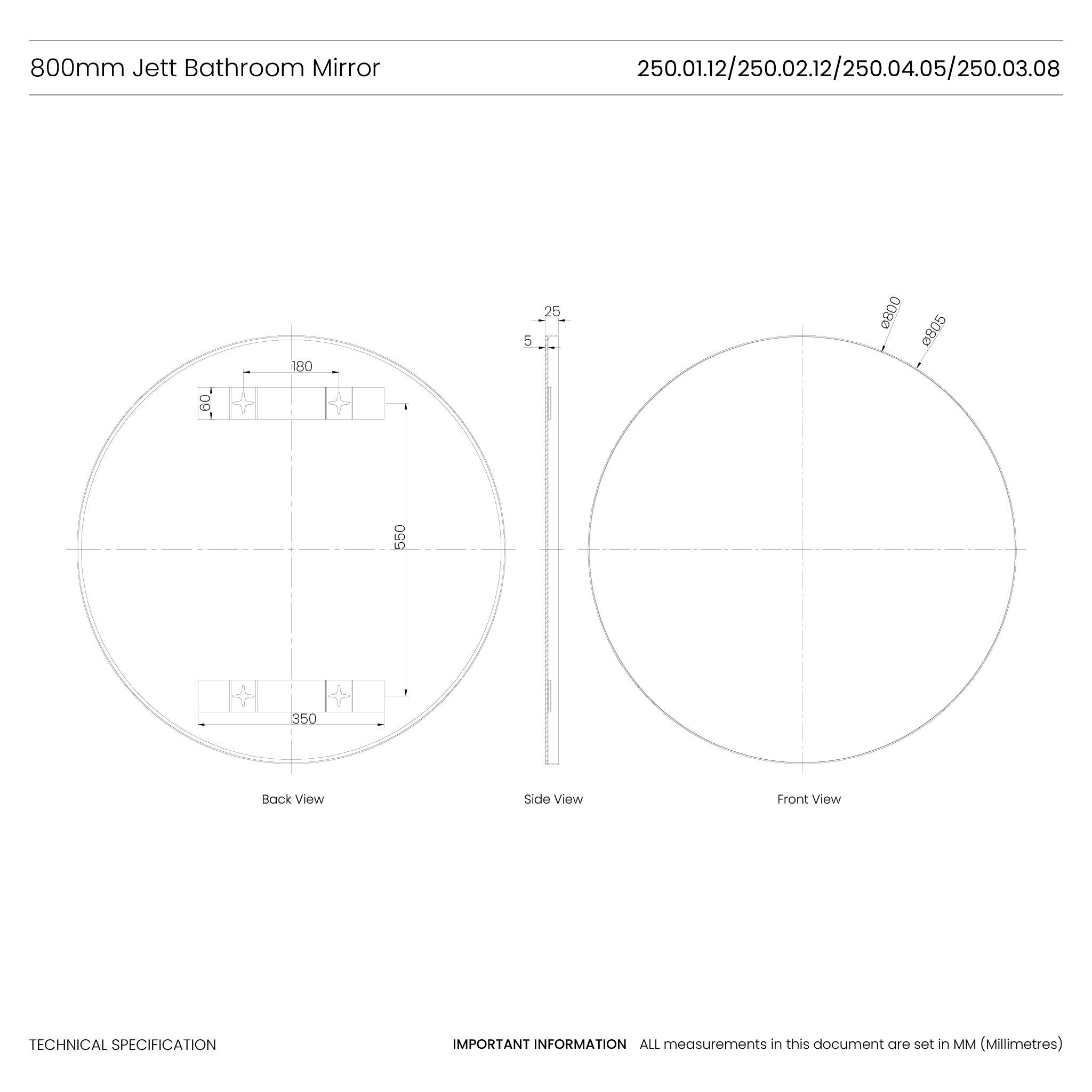 Jett Round Slim Frame Mirror #colour_black