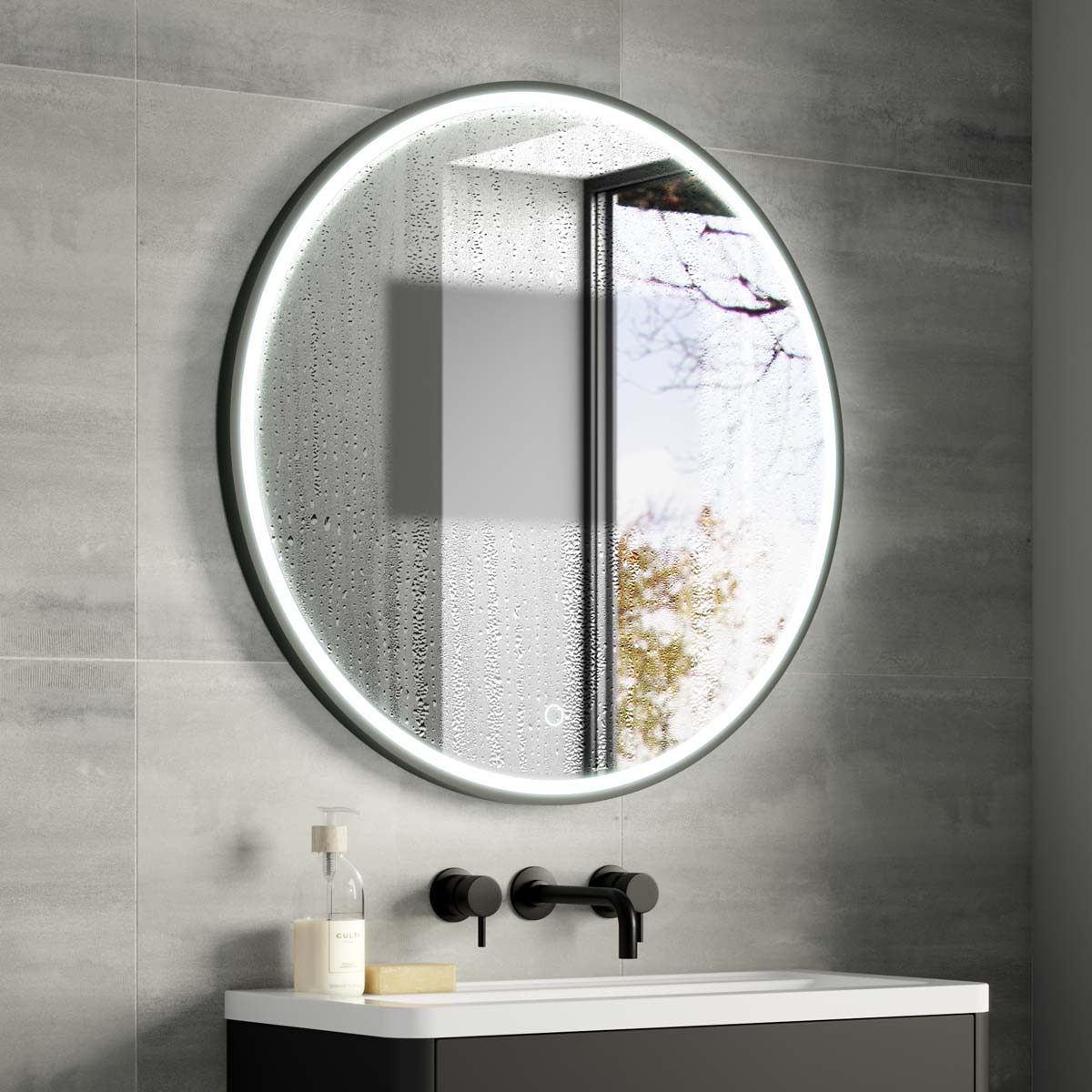 Kali Round LED Illuminated Mirror #colour_black