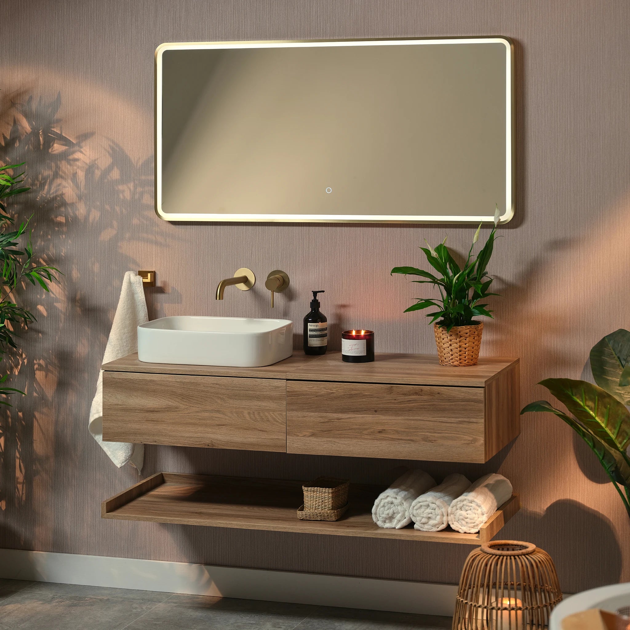 Kali Rectangle LED Illuminated Mirror #colour_brass