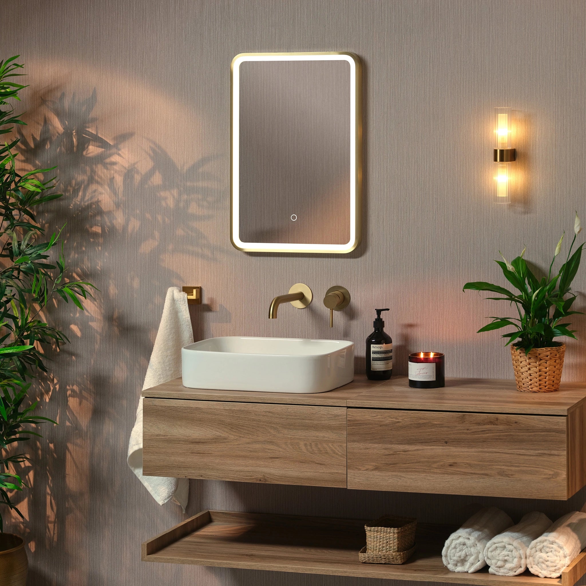 Kali Rectangle LED Illuminated Mirror #colour_brass