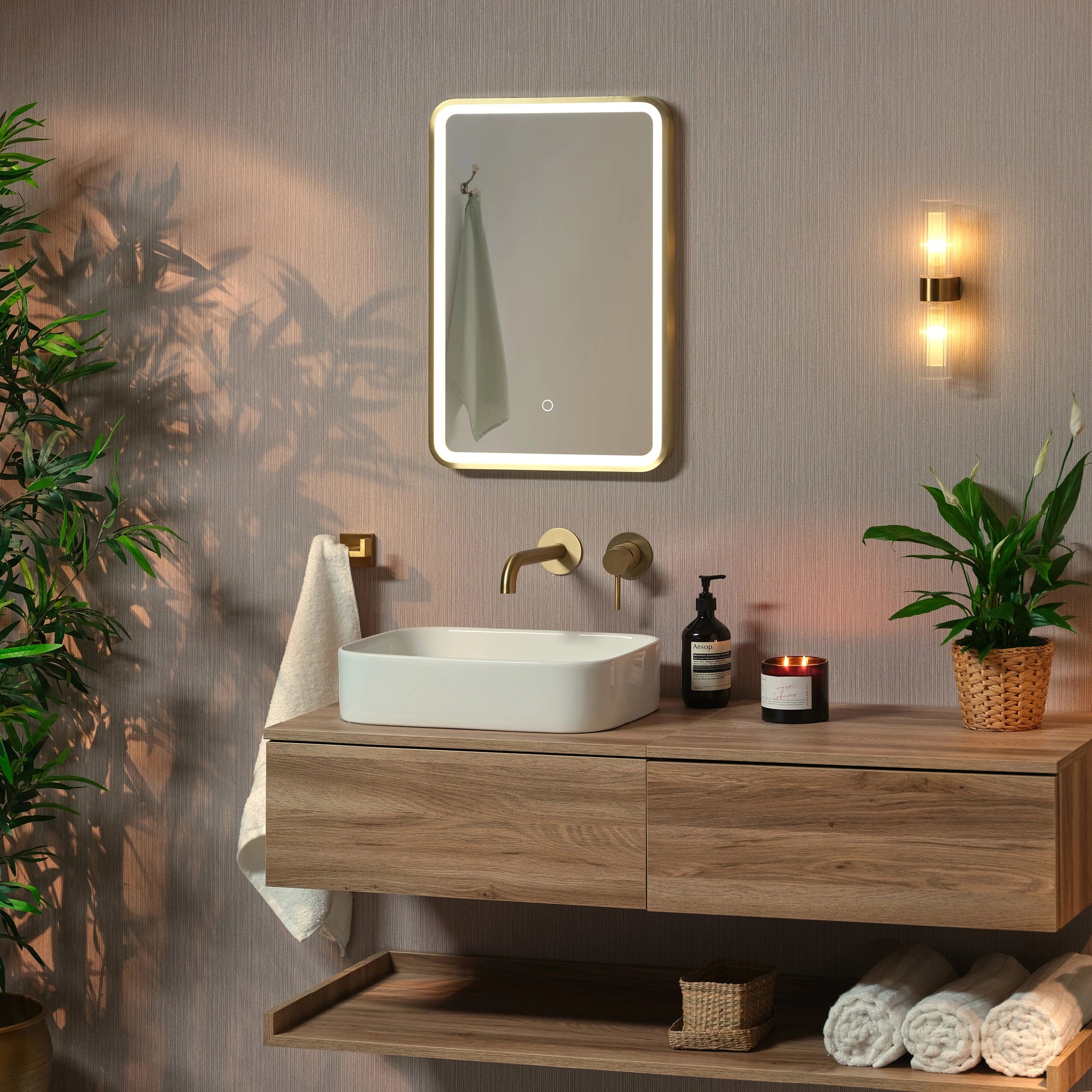 Kali Rectangle LED Illuminated Mirror #colour_brass