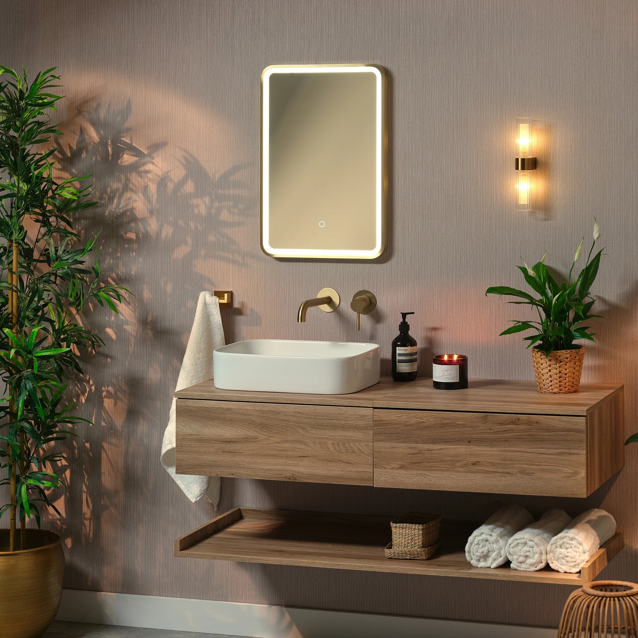 Kali Rectangle LED Illuminated Mirror #colour_brass