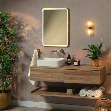 Kali Rectangle LED Illuminated Mirror #colour_brass