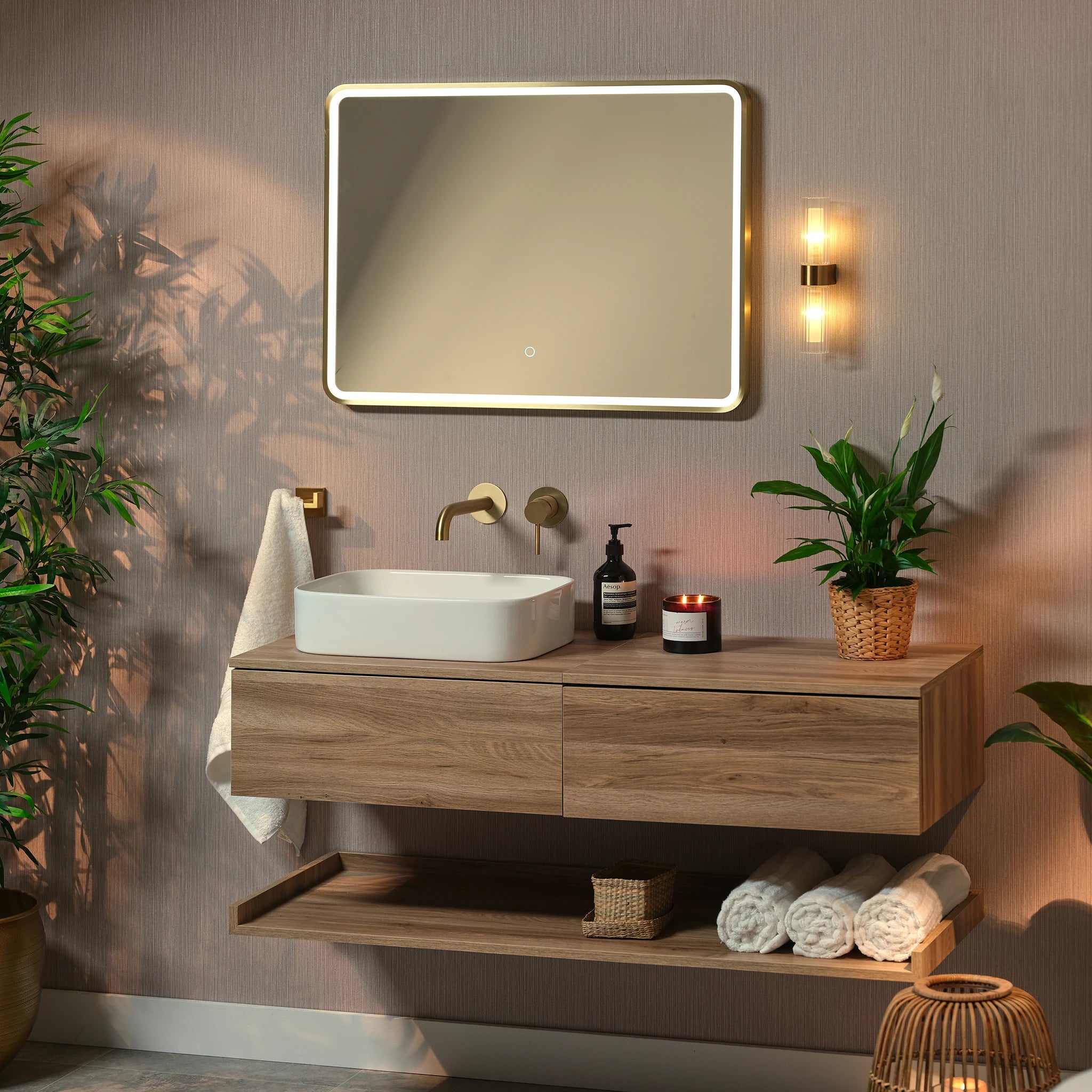Kali Rectangle LED Illuminated Mirror #colour_brass