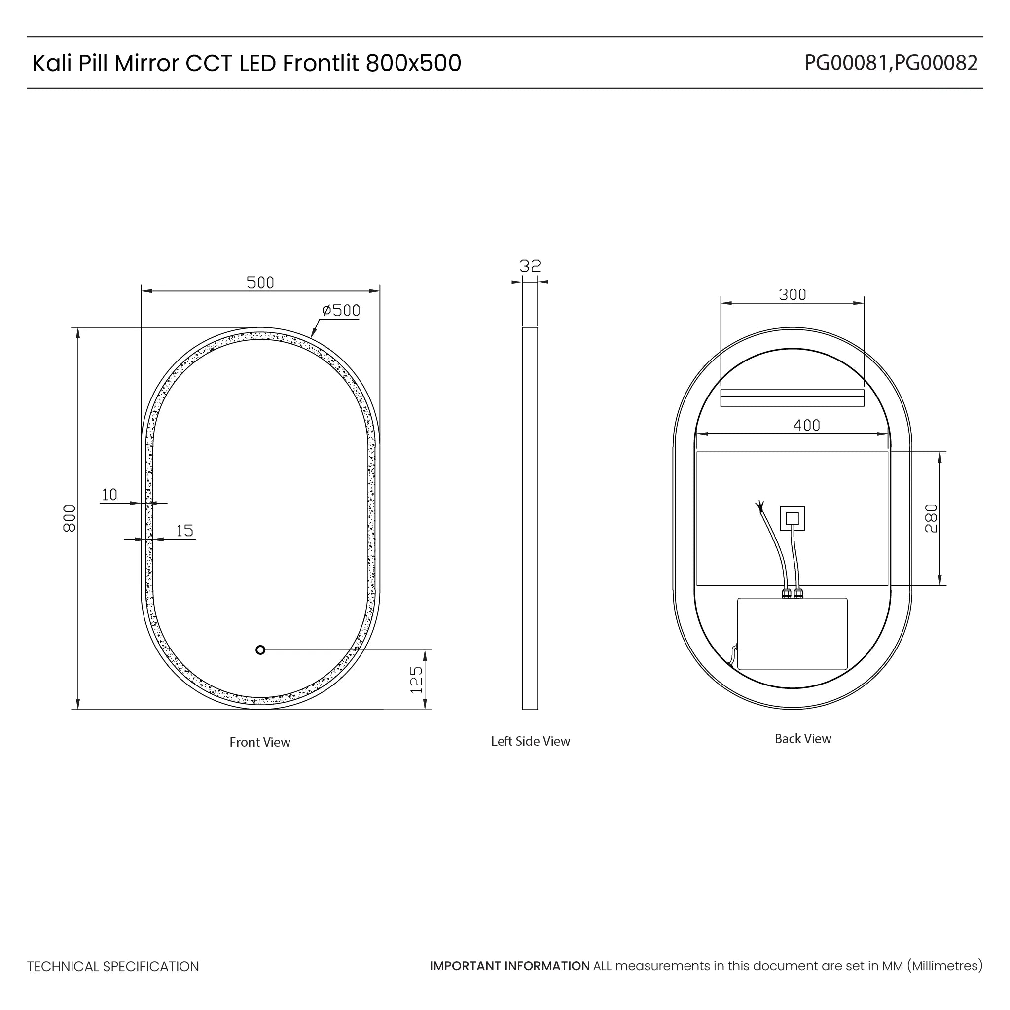 Kali Pill-Shaped LED Illuminated Mirror #colour_black
