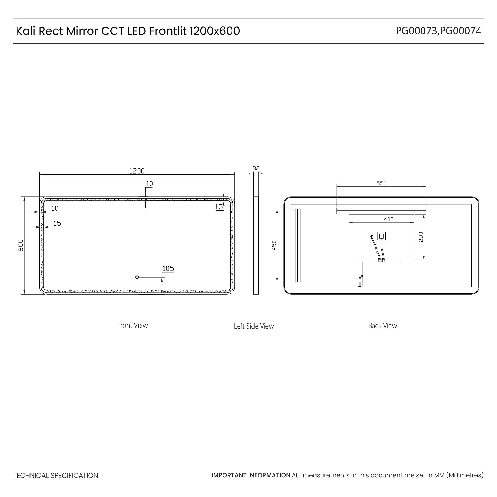 Kali Rectangle LED Illuminated Mirror #colour_black