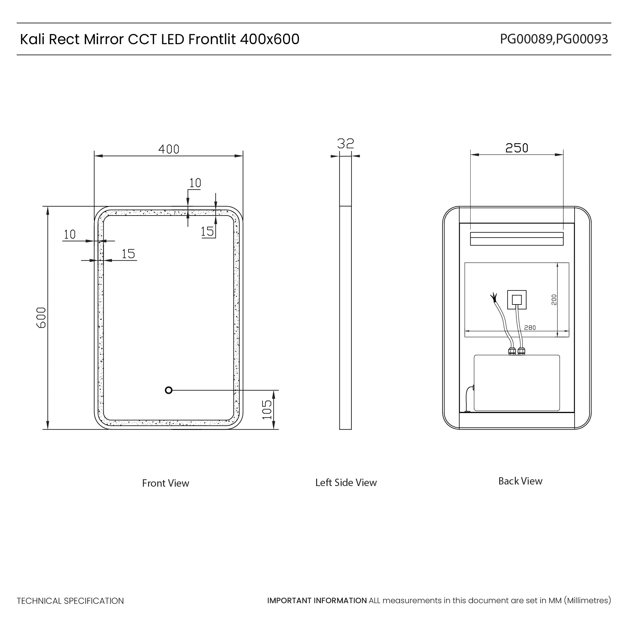 Kali Rectangle LED Illuminated Mirror #colour_black