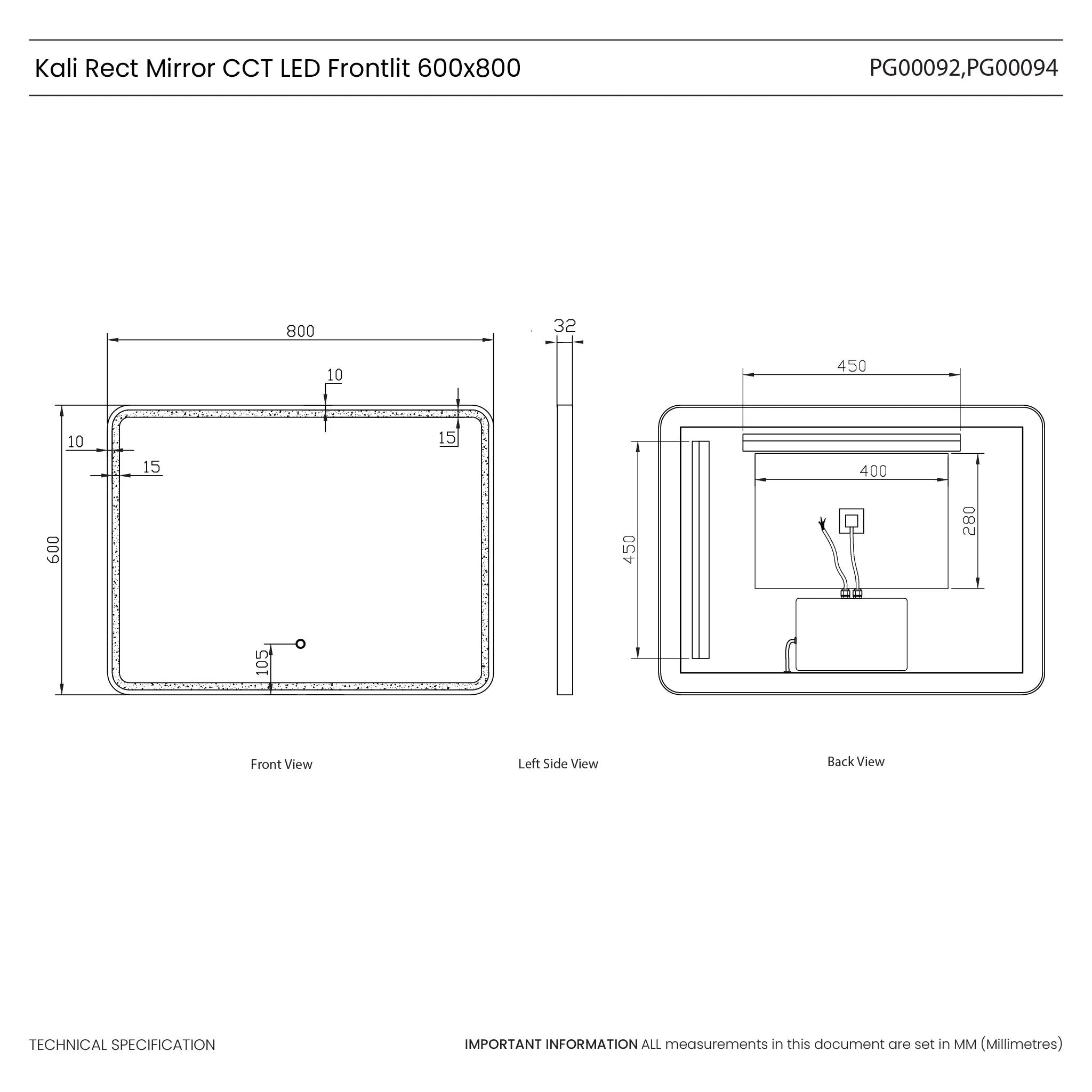 Kali Rectangle LED Illuminated Mirror #colour_brass