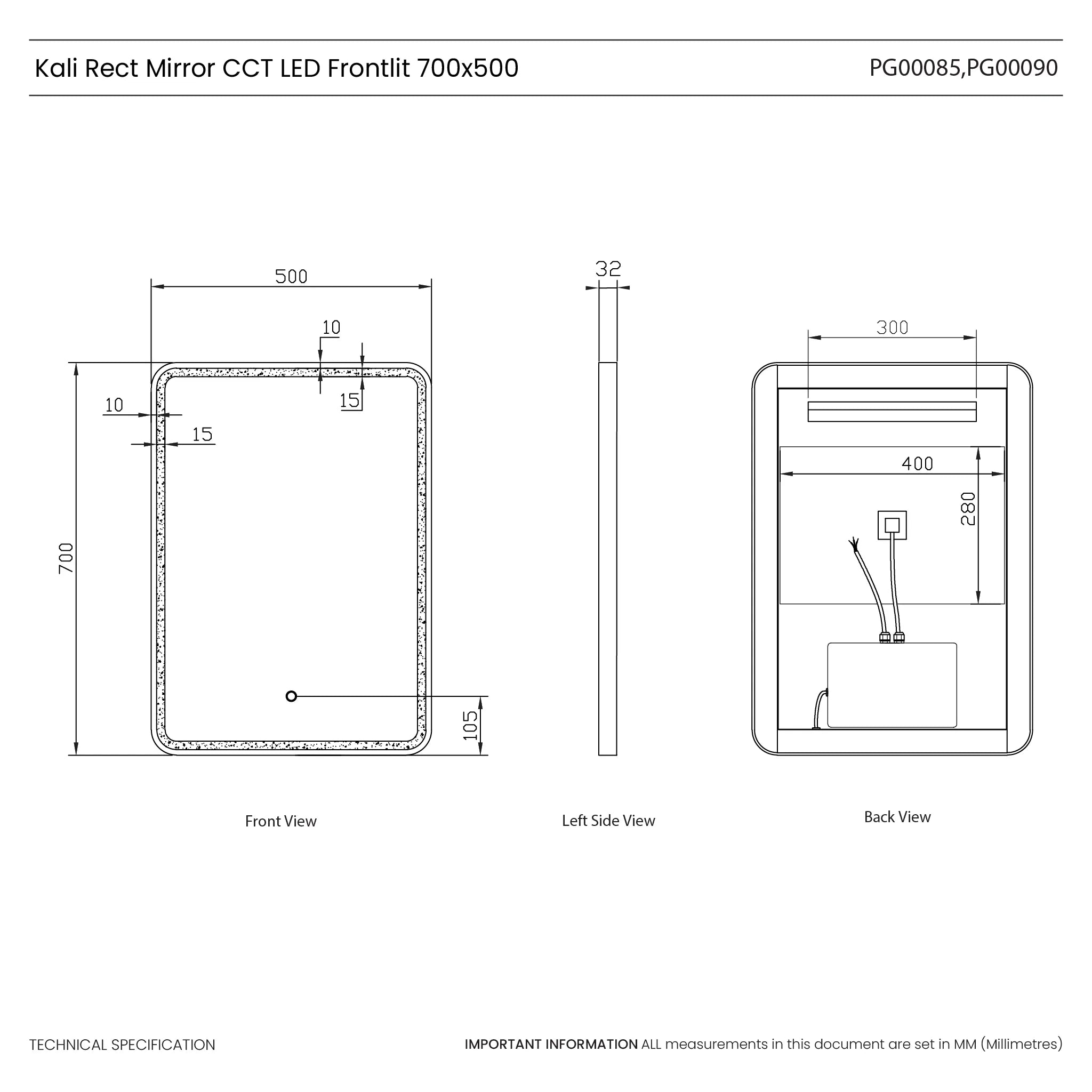 Kali Rectangle LED Illuminated Mirror #colour_black