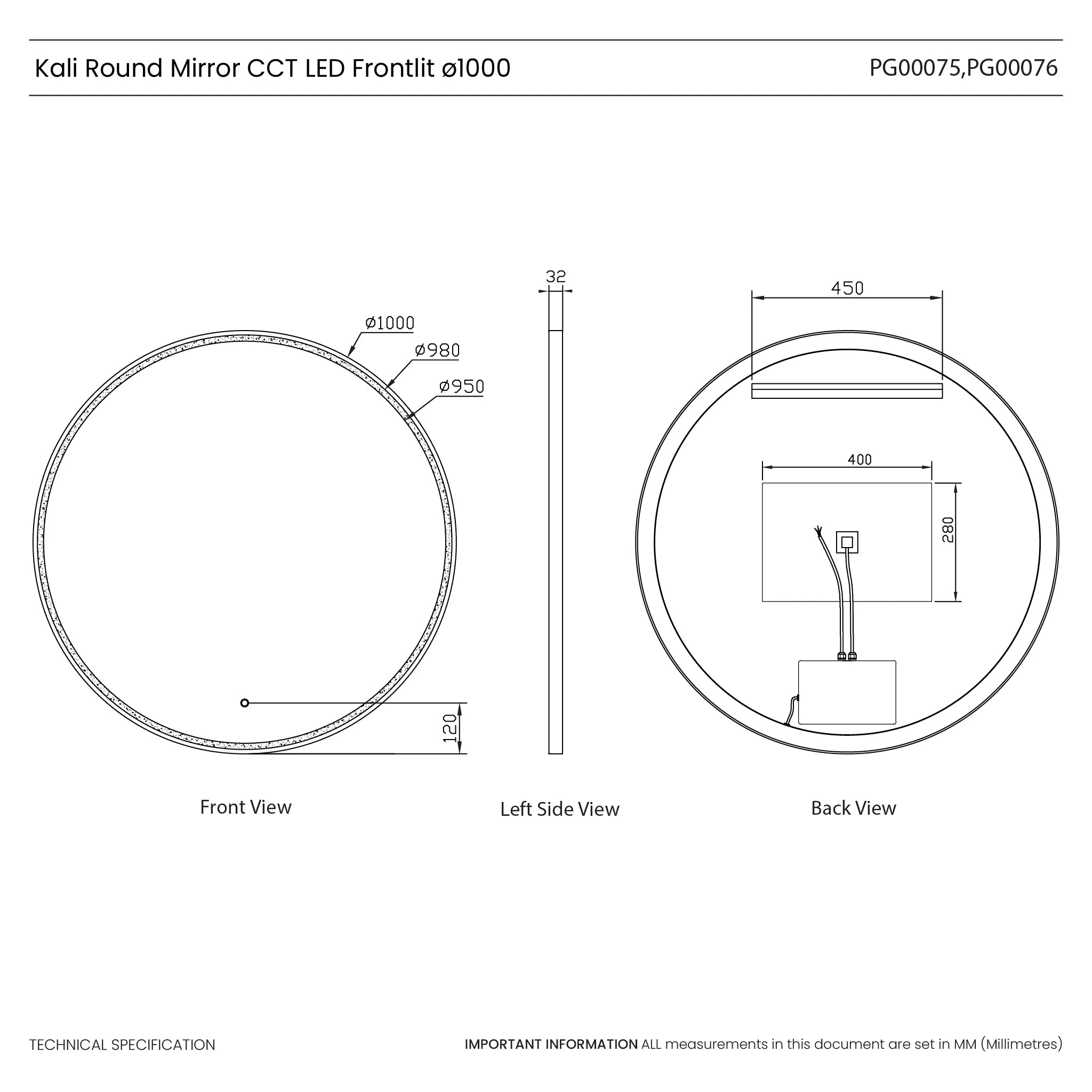 Kali Round LED Illuminated Mirror #colour_black