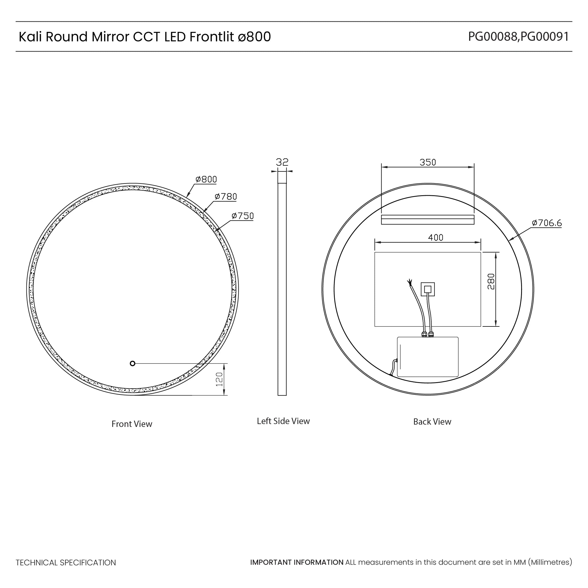 Kali Round LED Illuminated Mirror #colour_black