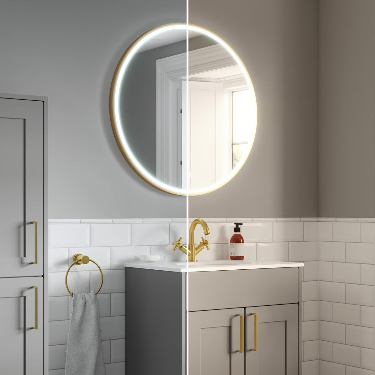 Kali Round LED Illuminated Mirror #colour_brass