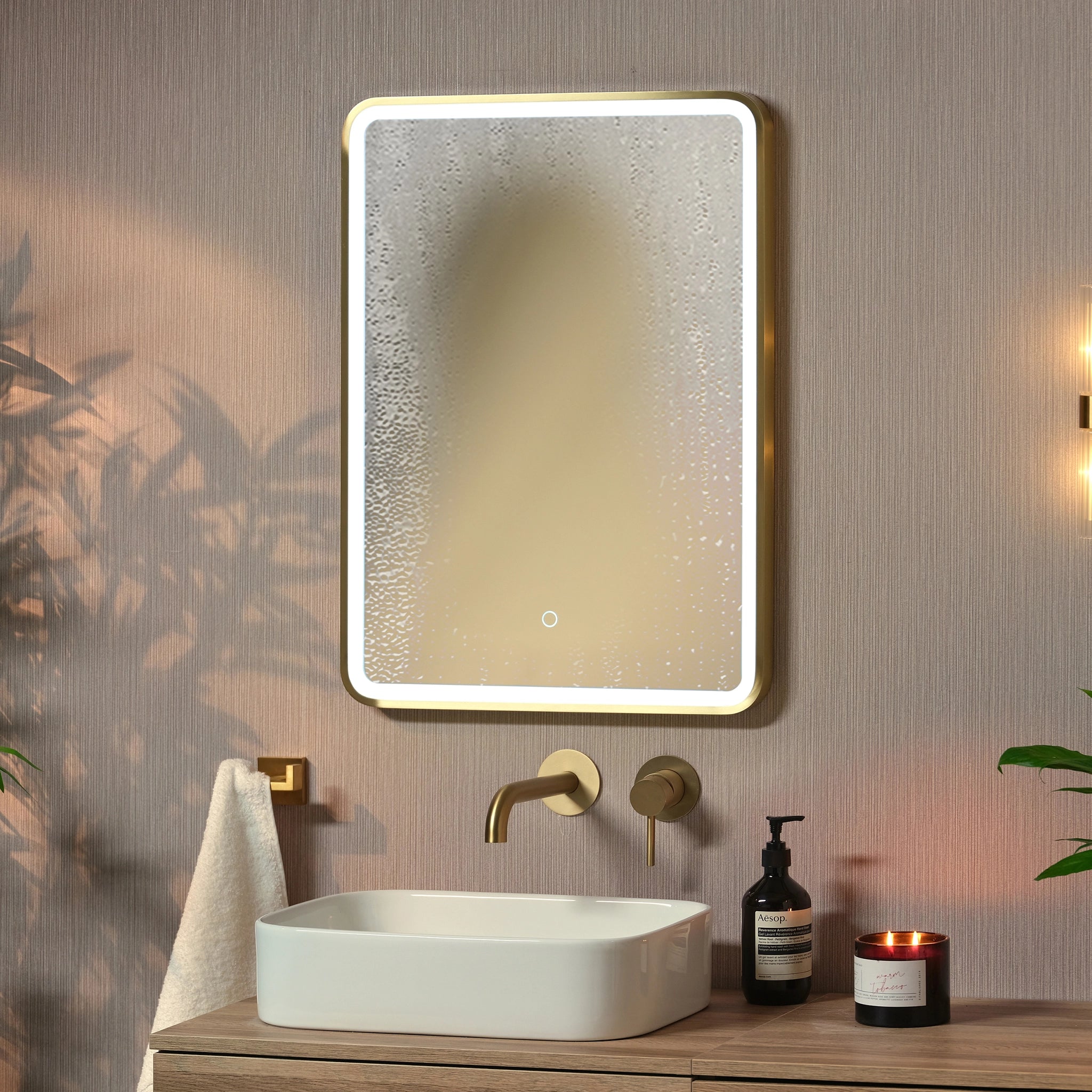 Kali Rectangle LED Illuminated Mirror #colour_brass