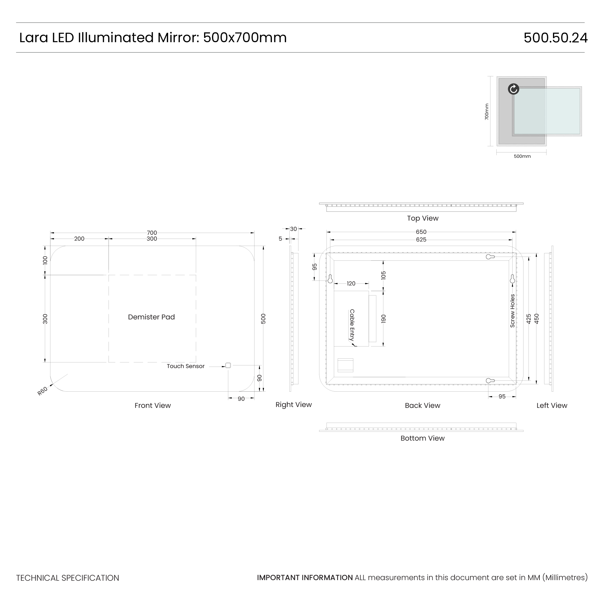 Lara Backlit LED Bathroom Mirror #size_500mm-x-700mm