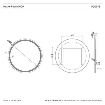 Laurel Round Battery LED Bathroom Mirror #size_600mm