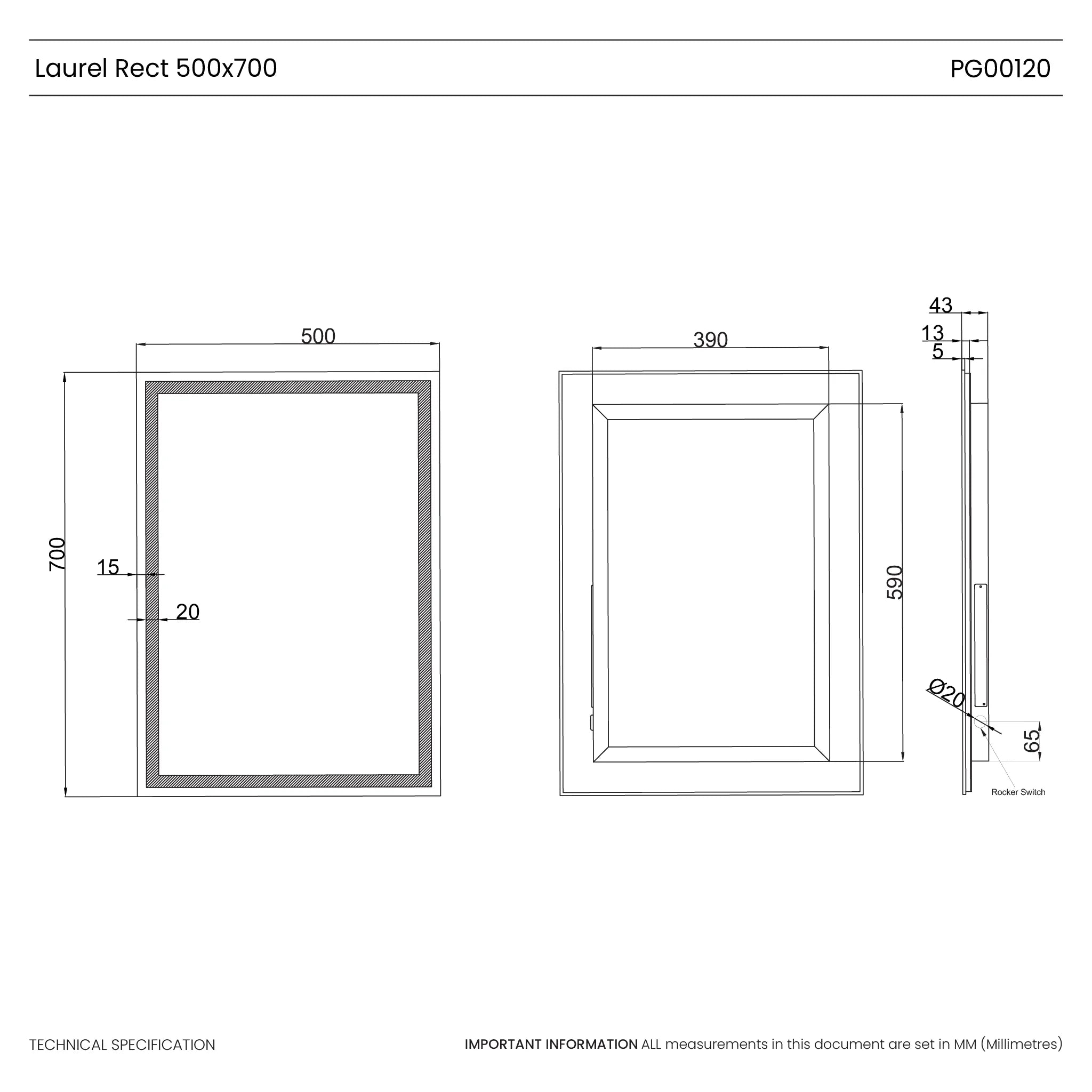 Laurel Battery LED Bathroom Mirror #size_500mm-x-700mm