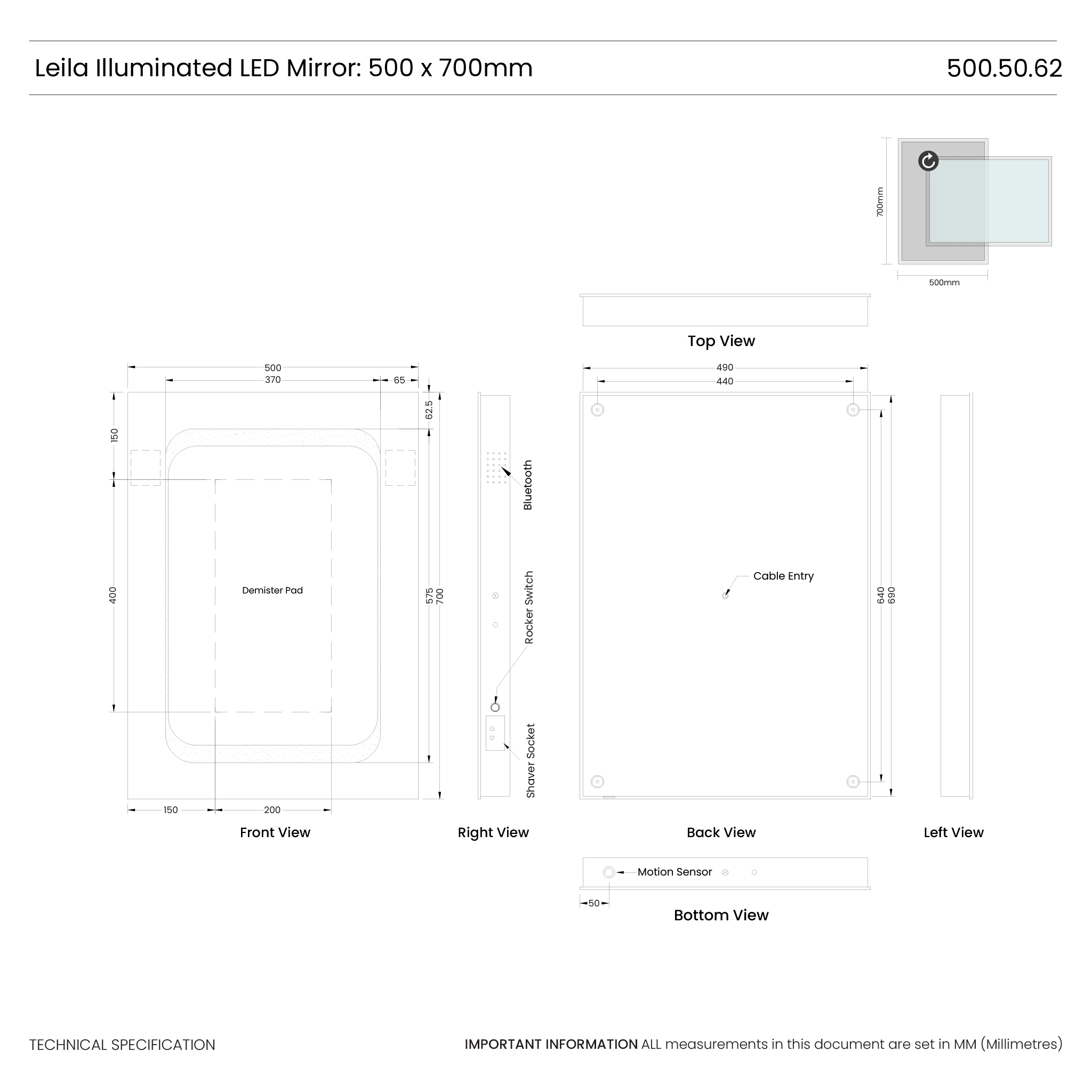 Leila Bluetooth Audio LED Mirror