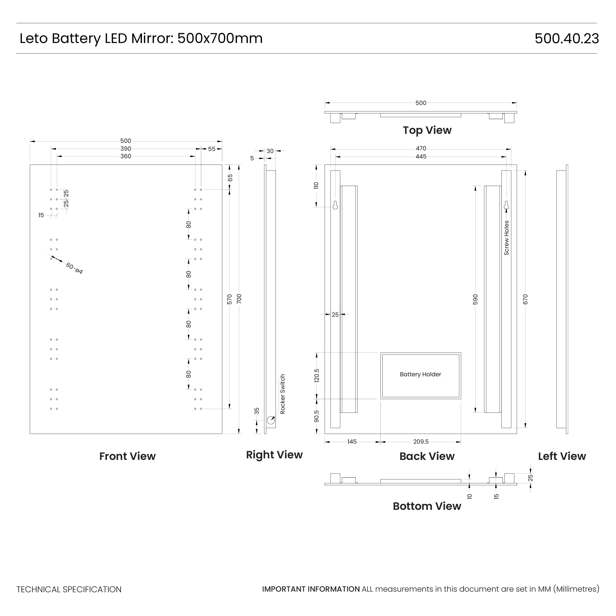 Leto Battery LED Bathroom Mirror
