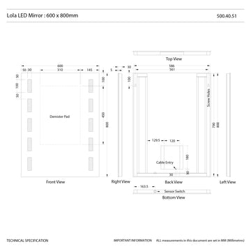 Lola LED Bathroom Mirror - 600mm x 800mm