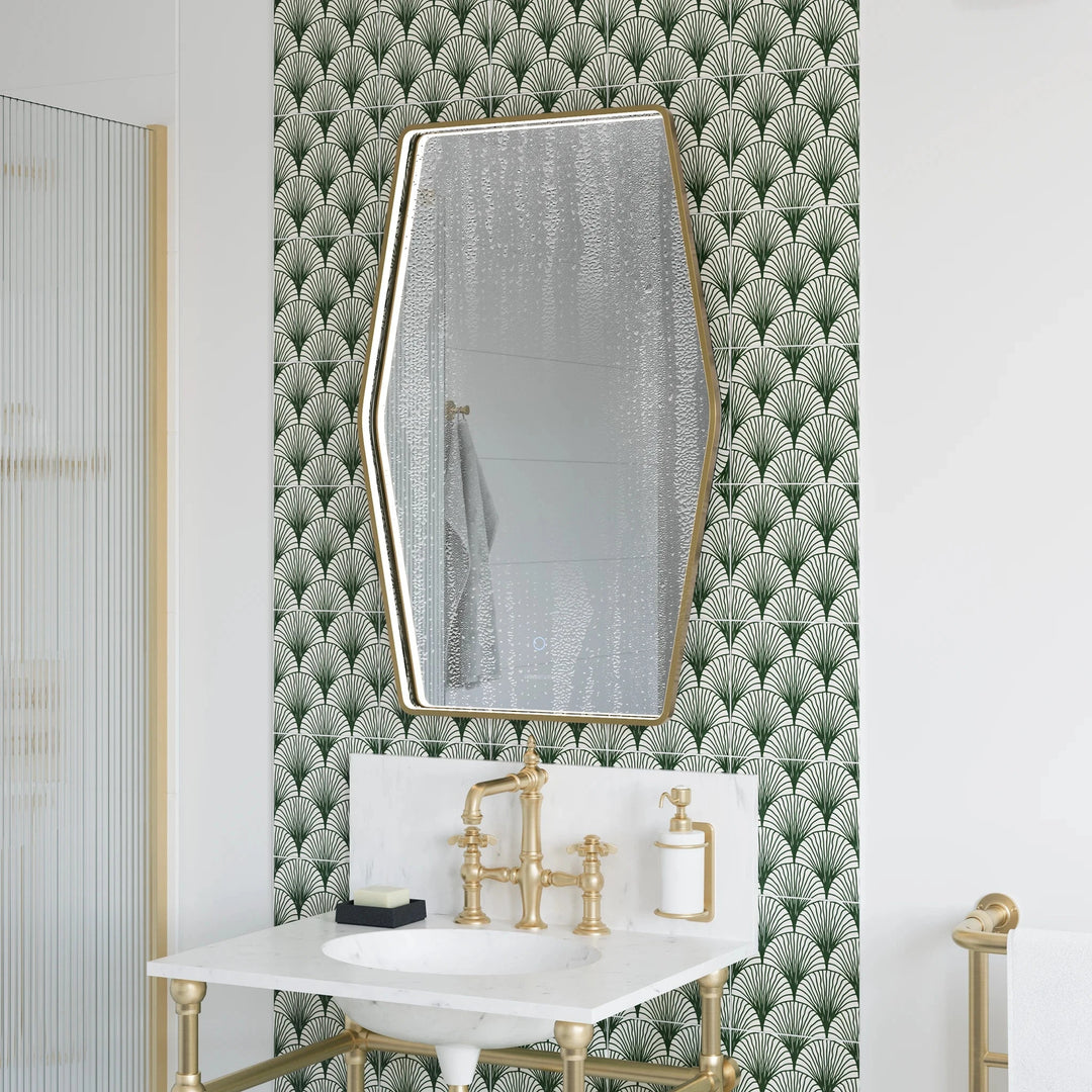 Luna Art Deco LED Illuminated Mirror #colour_brass
