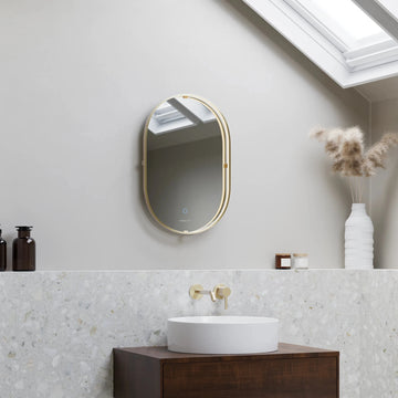 Luna Pill-Shaped LED Bathroom Mirror #colour_brass