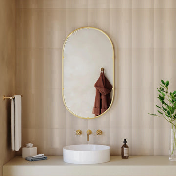 Luna Pill-Shaped LED Bathroom Mirror #colour_brass