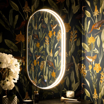 Luna Pill-Shaped LED Bathroom Mirror #colour_brass