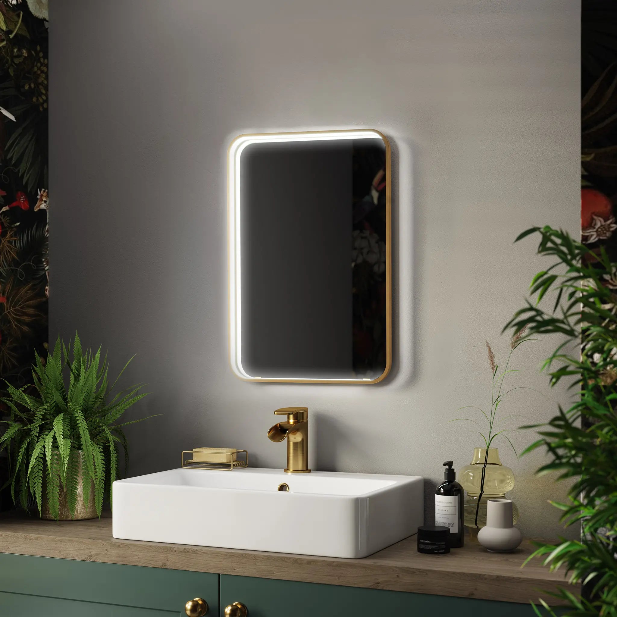 Luna LED Bathroom Mirror #colour_brass