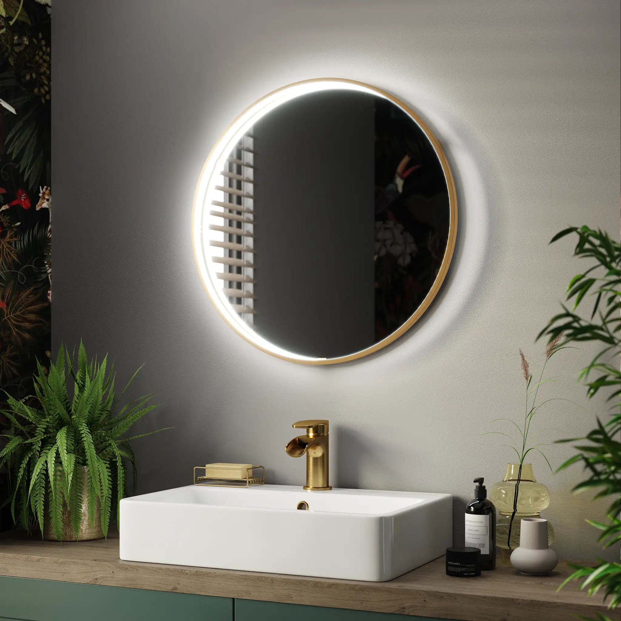 Luna Round LED Bathroom Mirror #colour_brass