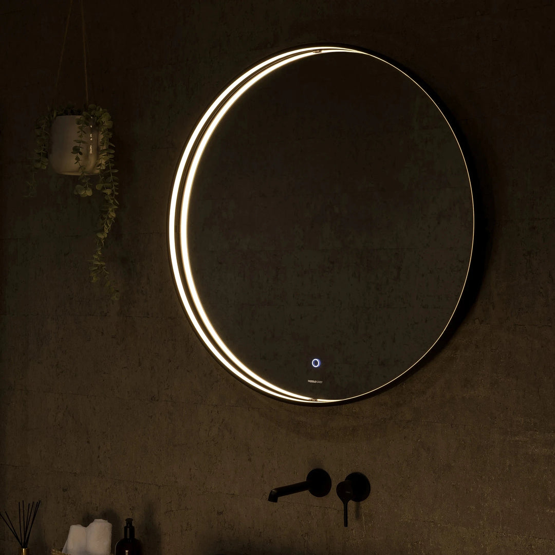 Luna Round LED Bathroom Mirror #colour_brass