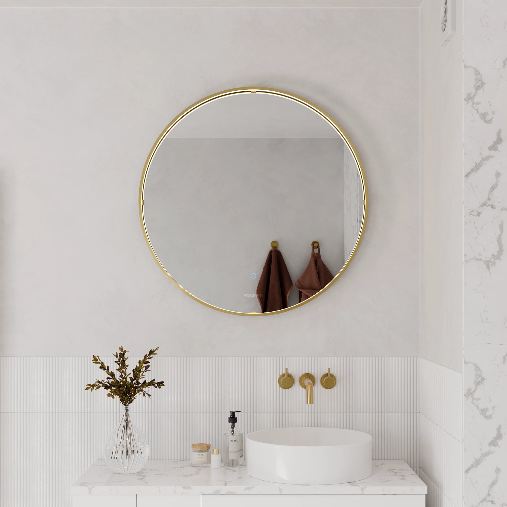 Luna Round LED Bathroom Mirror #colour_brass