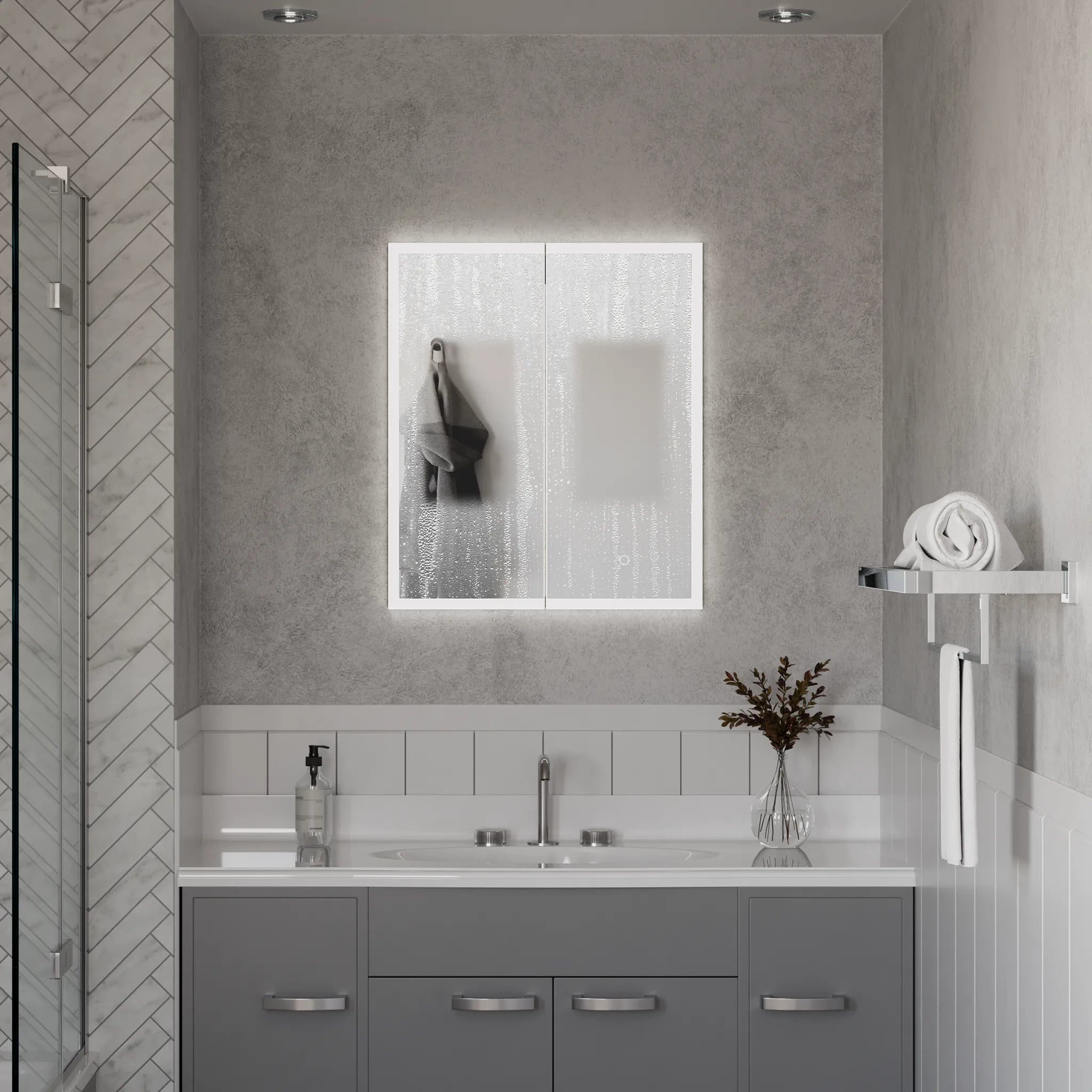 Malin Double Door 600x700mm Recessed LED Cabinet