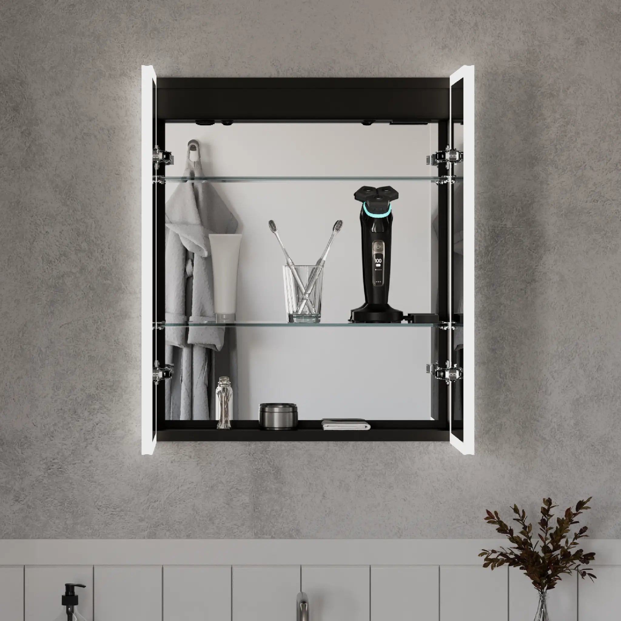Malin Double Door 600x700mm Recessed LED Cabinet