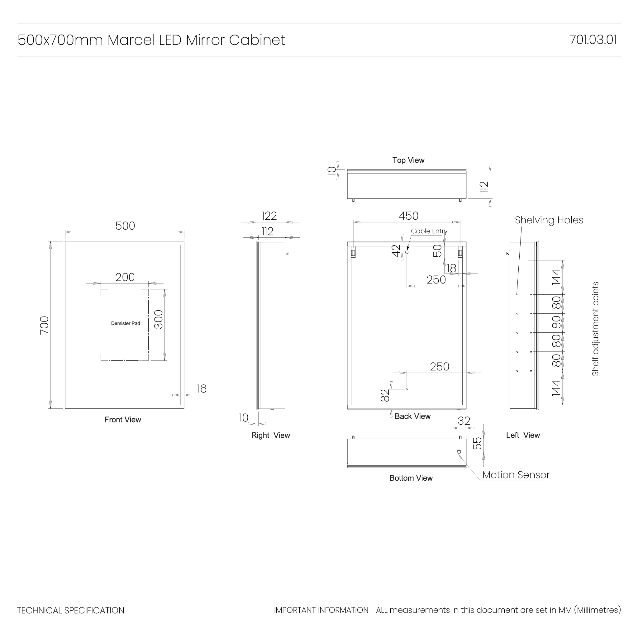 Marcel LED Bathroom Mirror Cabinet #size_500mm-x-700mm