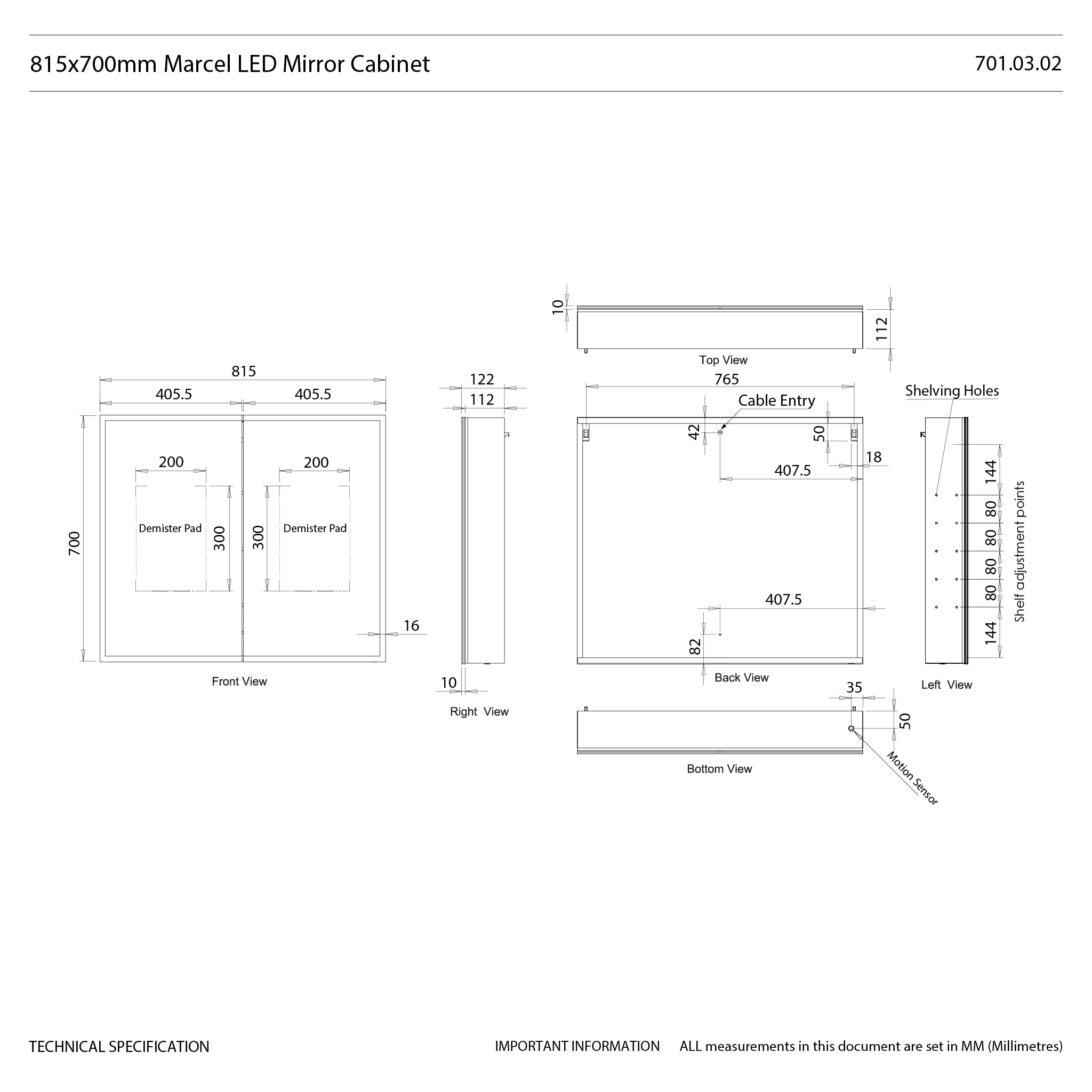 Marcel 815x700mm LED Bathroom Mirror Cabinet