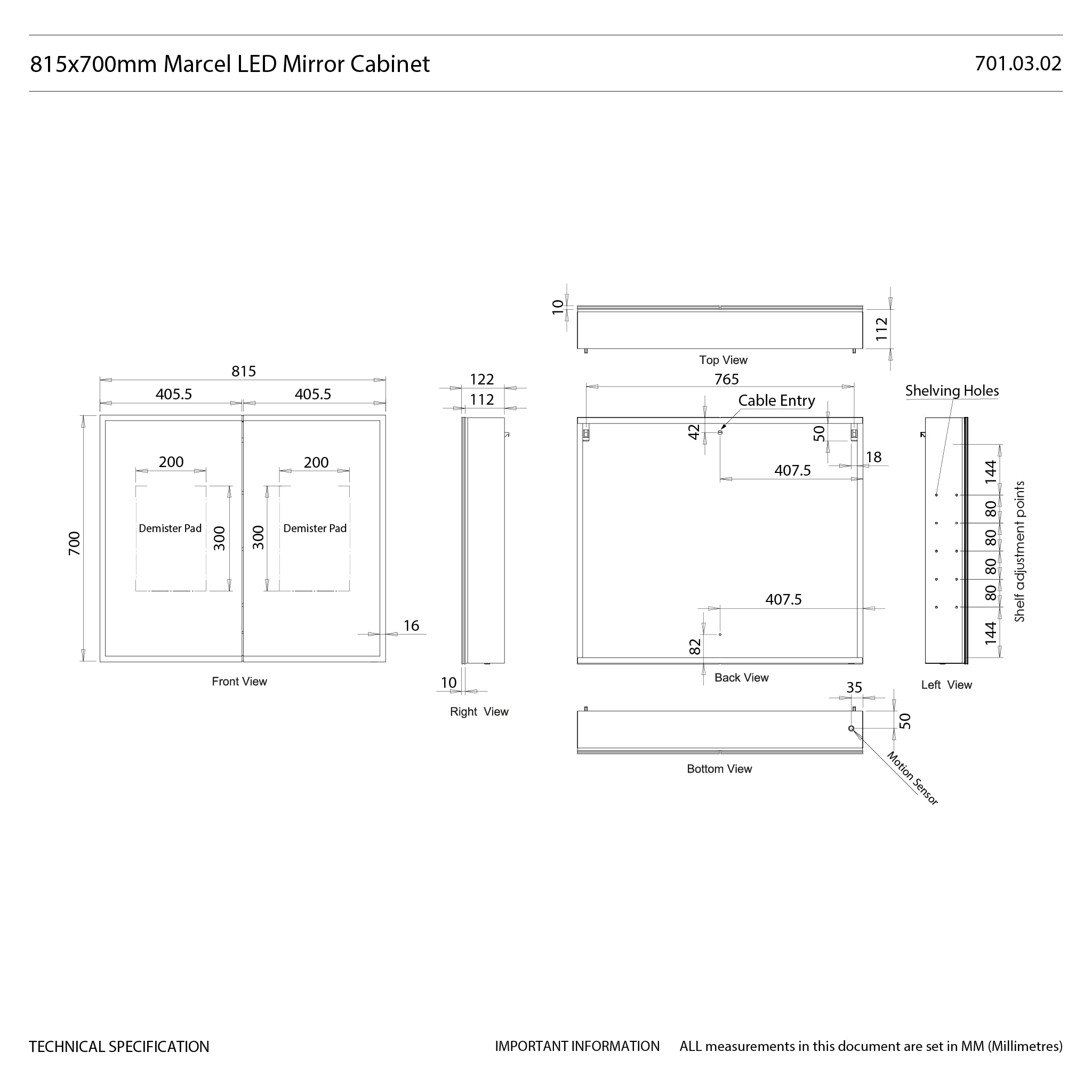 Marcel LED Bathroom Mirror Cabinet #size_815mm-x-700mm