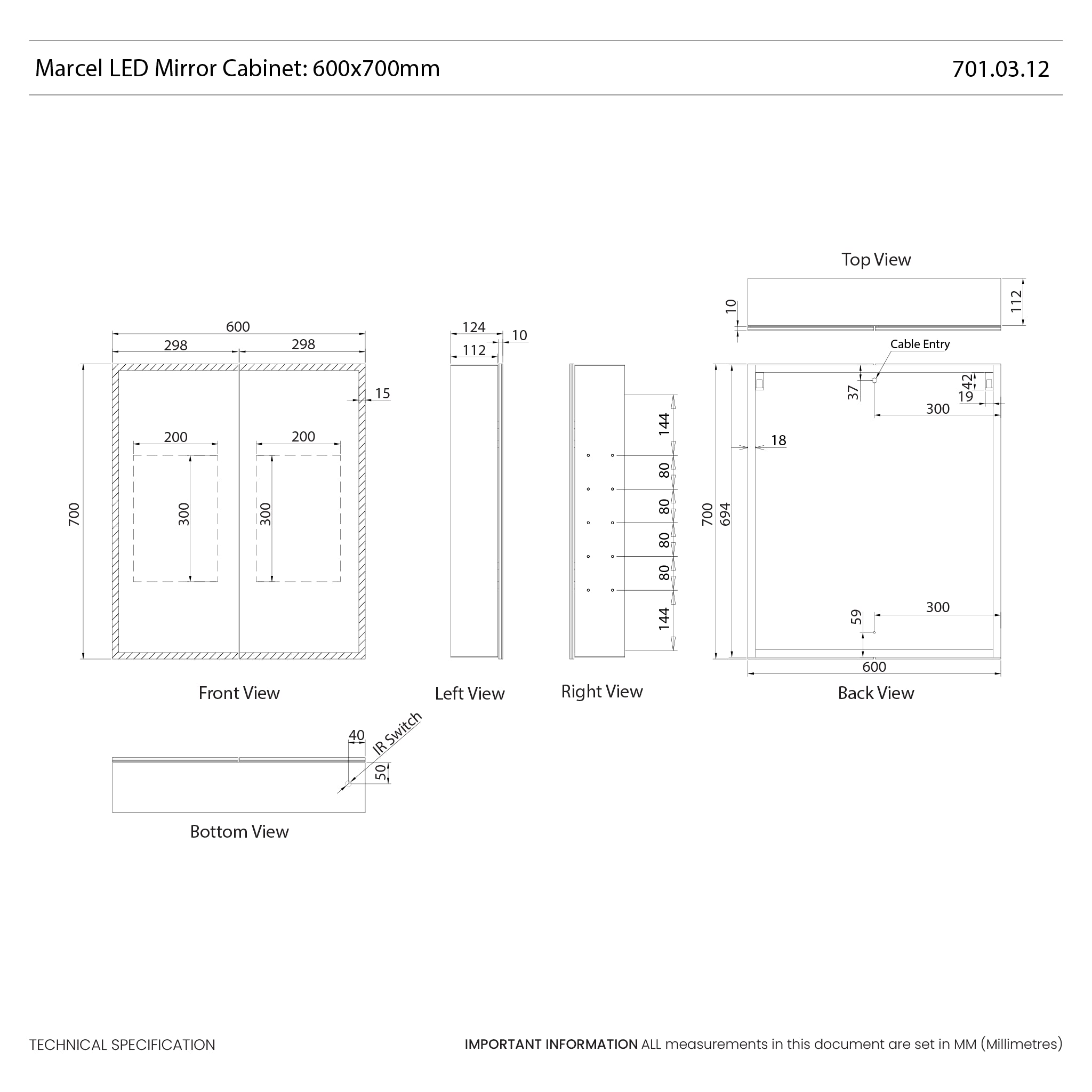 Marcel LED Bathroom Mirror Cabinet #size_600mm-x-700mm