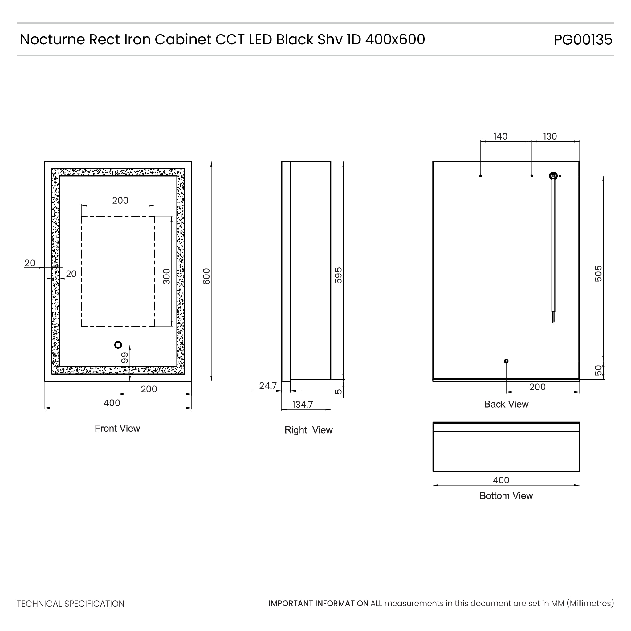 Nocturne Black LED Bathroom Mirror Cabinet #size_400mm-x-600mm