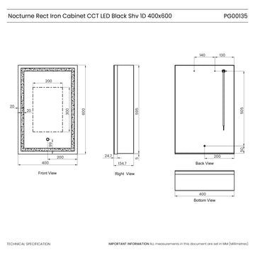 Nocturne Black LED Bathroom Mirror Cabinet #size_400mm-x-600mm