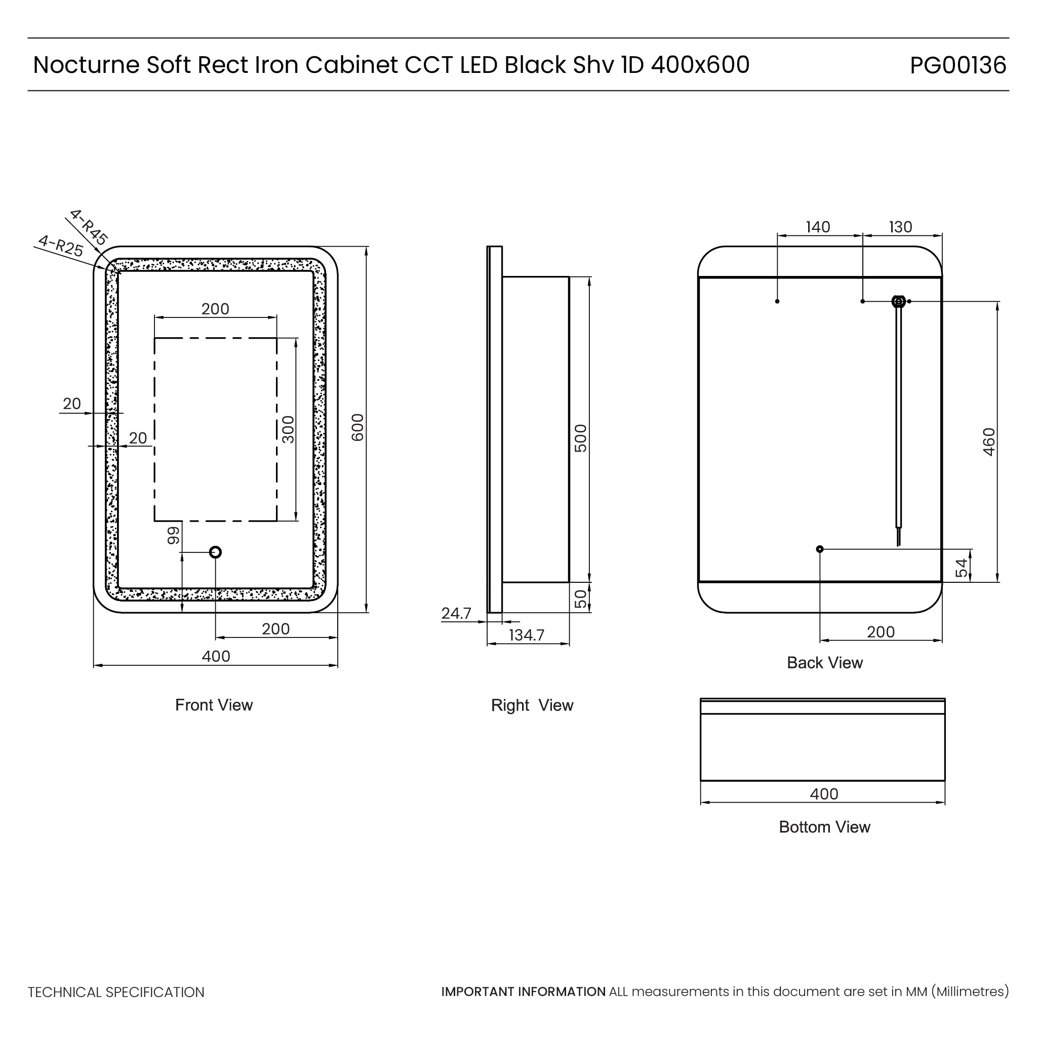 Nocturne Curve Black LED Bathroom Mirror Cabinet #size_400mm-x-600mm