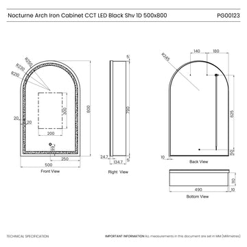 Nocturne Arch Black LED Bathroom Mirror Cabinet