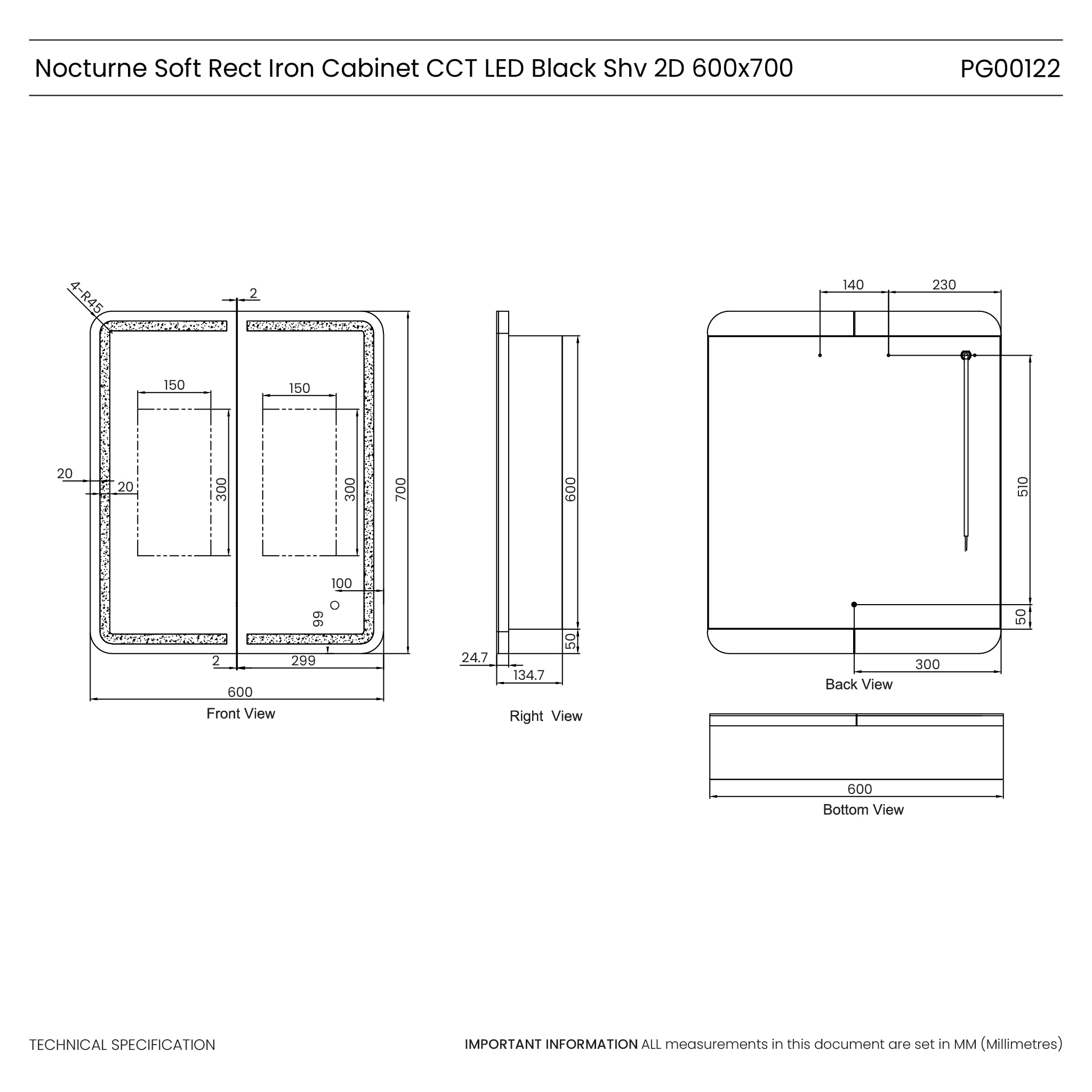 Nocturne Curve Black LED Bathroom Mirror Cabinet #size_600mm-x-700mm