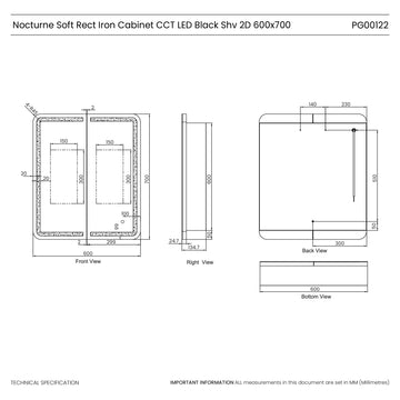 Nocturne Curve Black LED Bathroom Mirror Cabinet #size_600mm-x-700mm