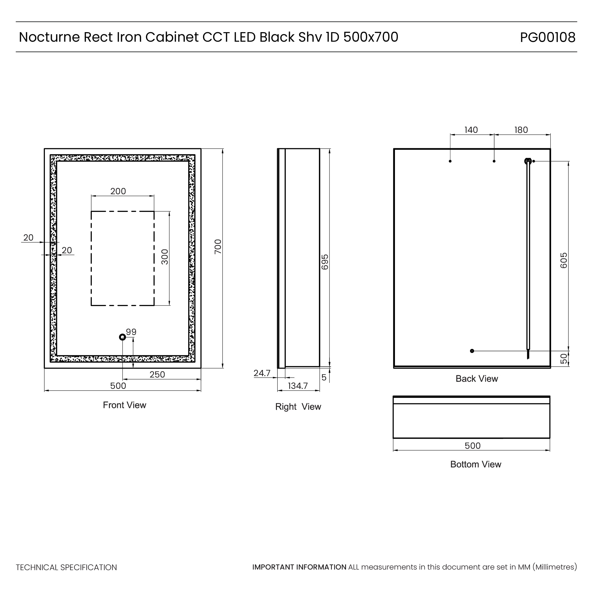 Nocturne Black LED Bathroom Mirror Cabinet #size_500mm-x-700mm